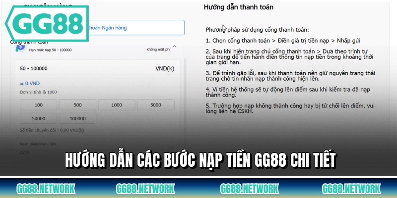 Hướng dẫn các bước nạp tiền GG88 chi tiết